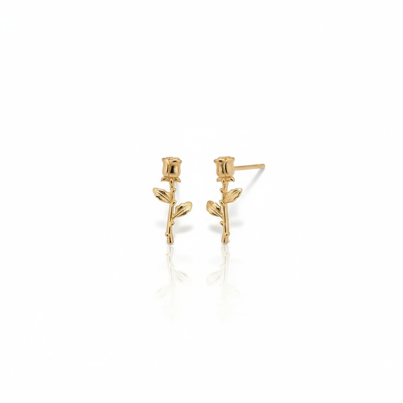 Forest Bloom Rose Stem Earrings in 18K Gold Vermeil