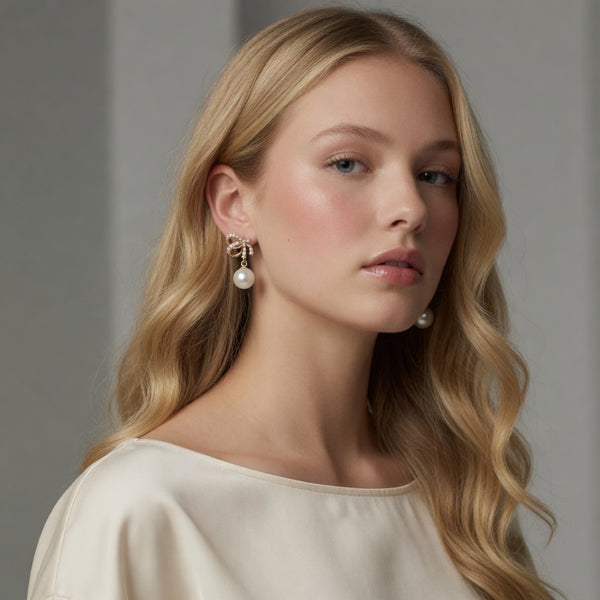 Lumina Heart Ribbon Bow Pearl Drop Earrings in 18K Gold Vermeil