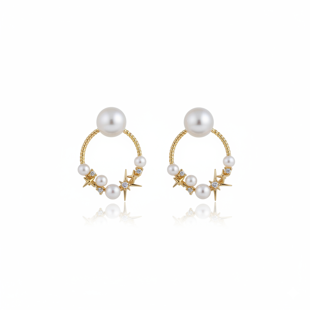 Guiding Star Estella Celestial Two Way Pearl Stud & Earring Jacket in 18K Gold Vermeil