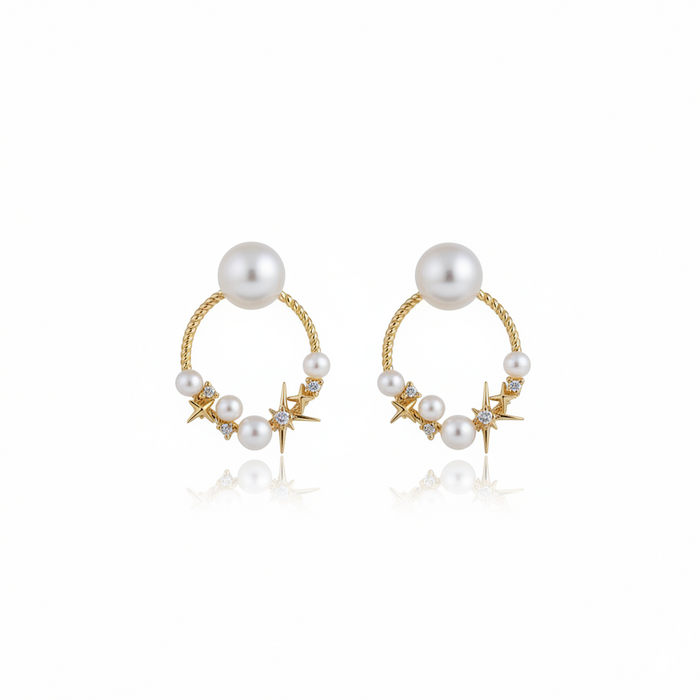 Guiding Star Estella Celestial Two Way Pearl Stud & Earring Jacket in 18K Gold Vermeil