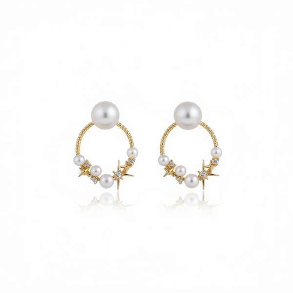 Guiding Star Estella Celestial Two Way Pearl Stud & Earring Jacket in 18K Gold Vermeil