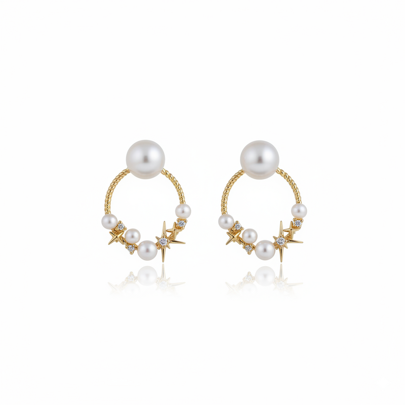 Guiding Star Estella Celestial Two Way Pearl Stud & Earring Jacket in 18K Gold Vermeil