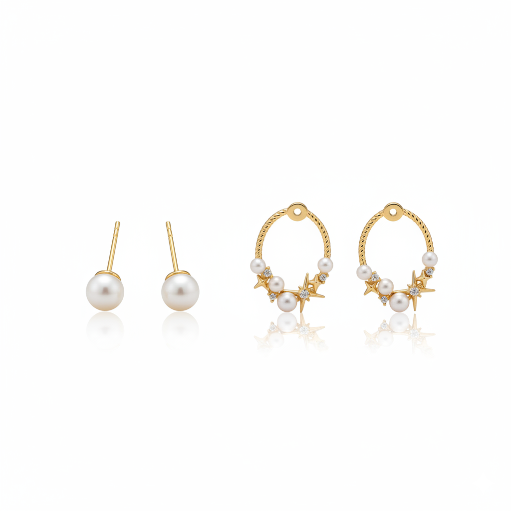Guiding Star Estella Celestial Two Way Pearl Stud & Earring Jacket in 18K Gold Vermeil