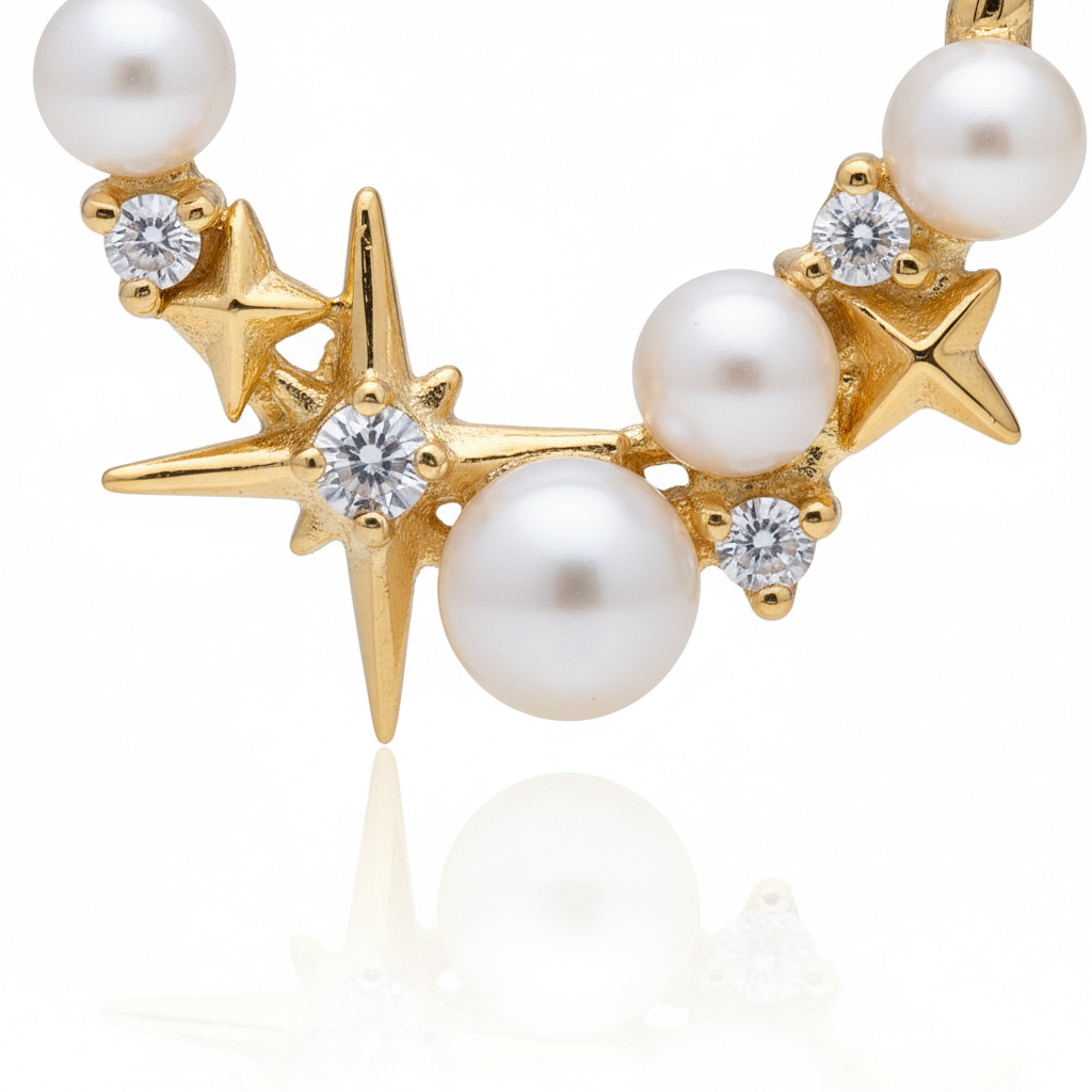 Guiding Star Estella Celestial Two Way Pearl Stud & Earring Jacket in 18K Gold Vermeil
