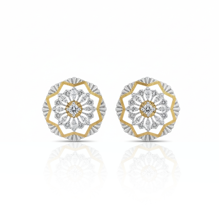 Daily Grace Two-Tone Mandala Flower CZ Diamond Earrings in 18K Gold