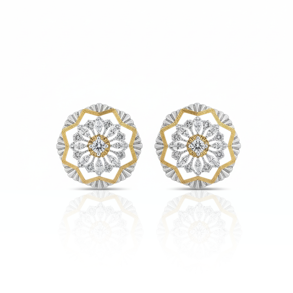 Daily Grace Two-Tone Mandala Flower CZ Diamond Earrings in 18K Gold