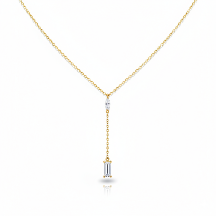 Daily Grace Baguette CZ Diamond Lariat Necklace in 18K Gold