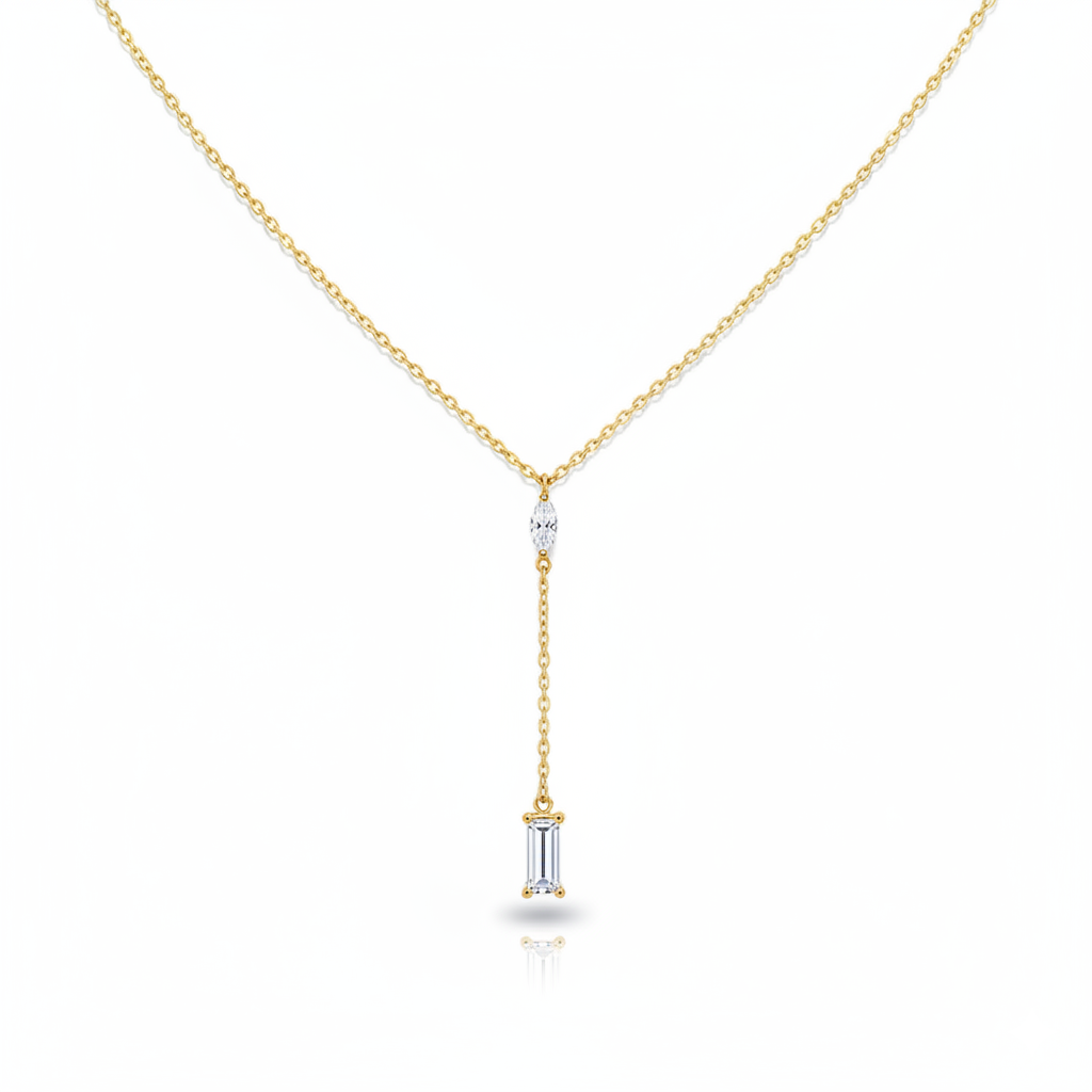 Daily Grace Baguette CZ Diamond Lariat Necklace in 18K Gold