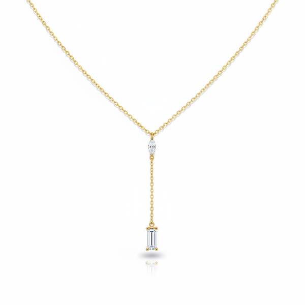 Daily Grace Baguette CZ Diamond Lariat Necklace in 18K Gold