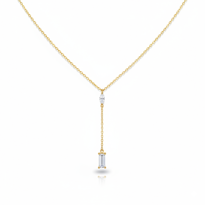 Daily Grace Baguette CZ Diamond Lariat Necklace in 18K Gold