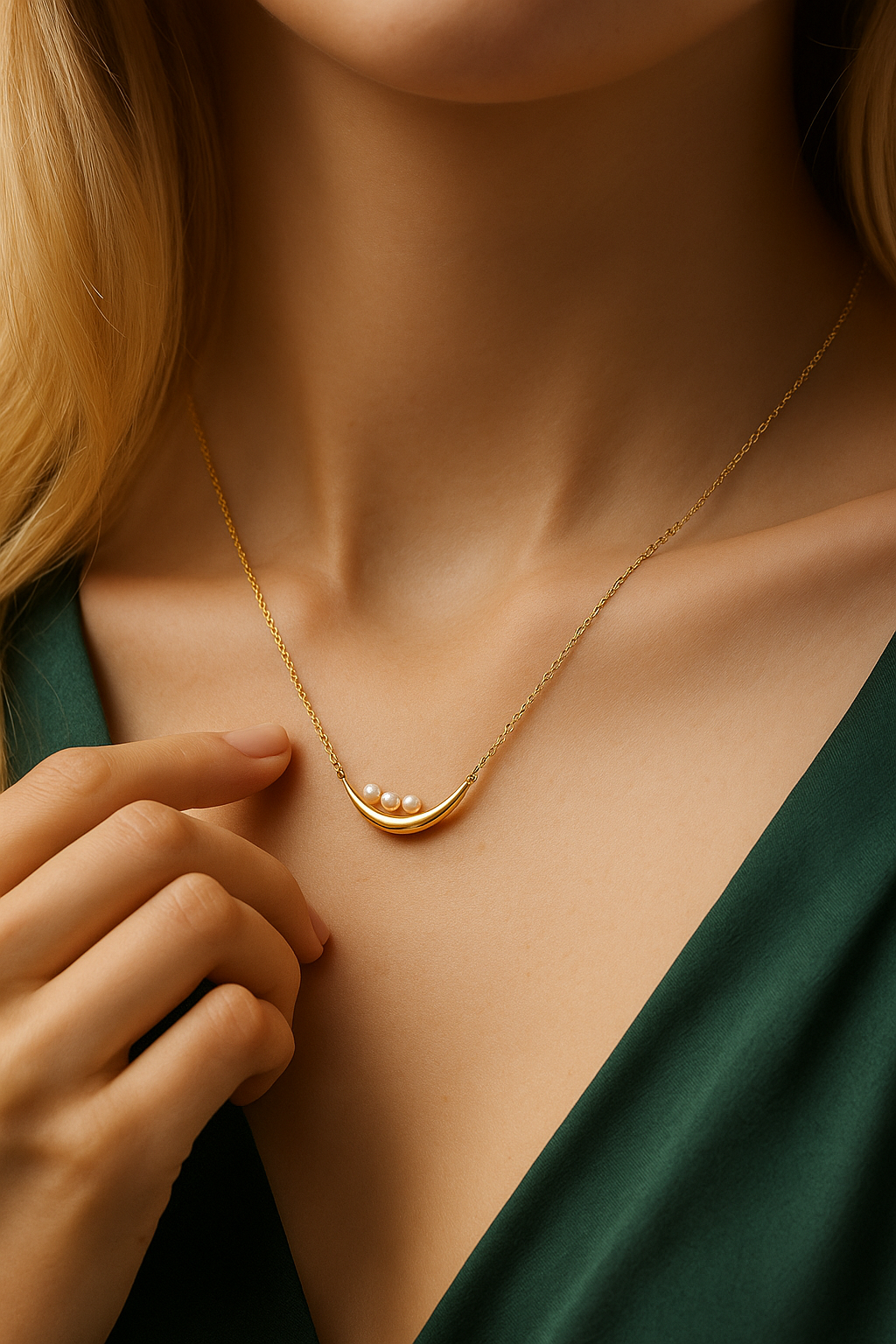 Guiding Star Crescent Moon Pearl Necklace in 18K Gold Vermeil
