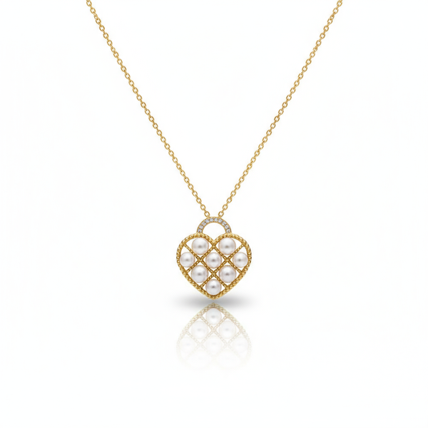 Lumina Heart Heart Padlock Pearl Pendant Necklace in 18K Gold Vermeil