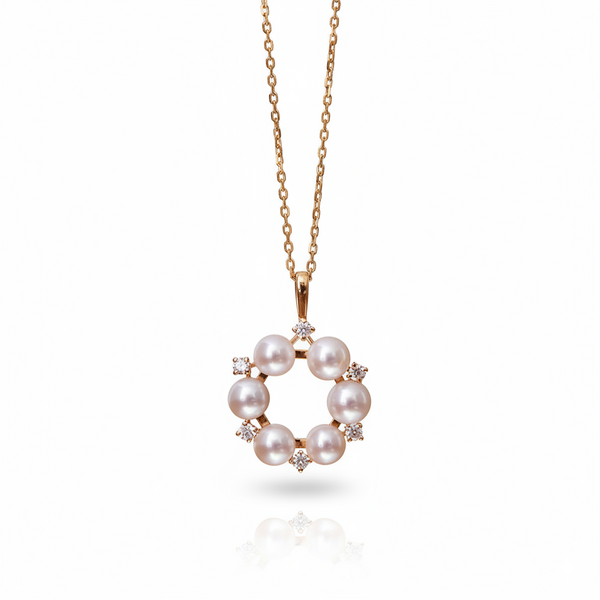 Forest Bloom Flower Wreath Pearl Pendant Necklace in 18K Gold Vermeil