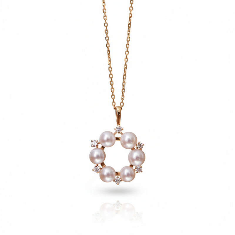 Forest Bloom Flower Wreath Pearl Pendant Necklace in 18K Gold Vermeil