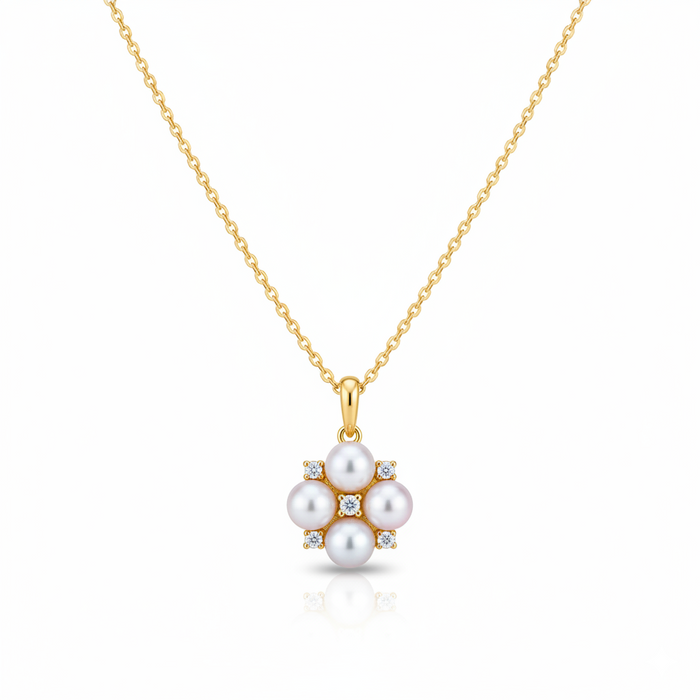 Forest Bloom Four Leaves Clover Pearl Pendant in 18K Gold Vermeil