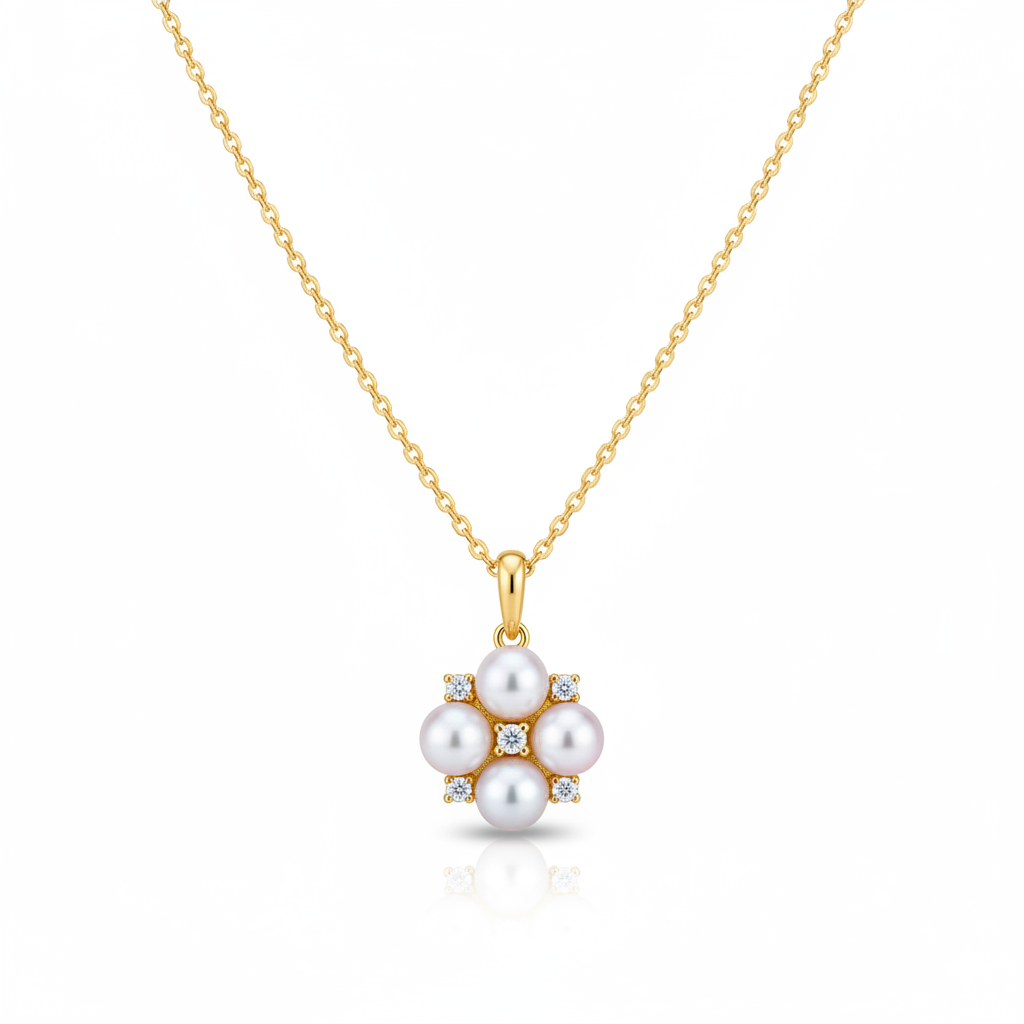 Forest Bloom Four Leaves Clover Pearl Pendant in 18K Gold Vermeil