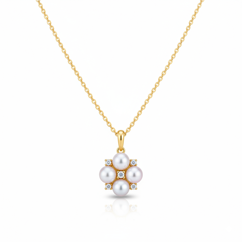 Forest Bloom Four Leaves Clover Pearl Pendant in 18K Gold Vermeil