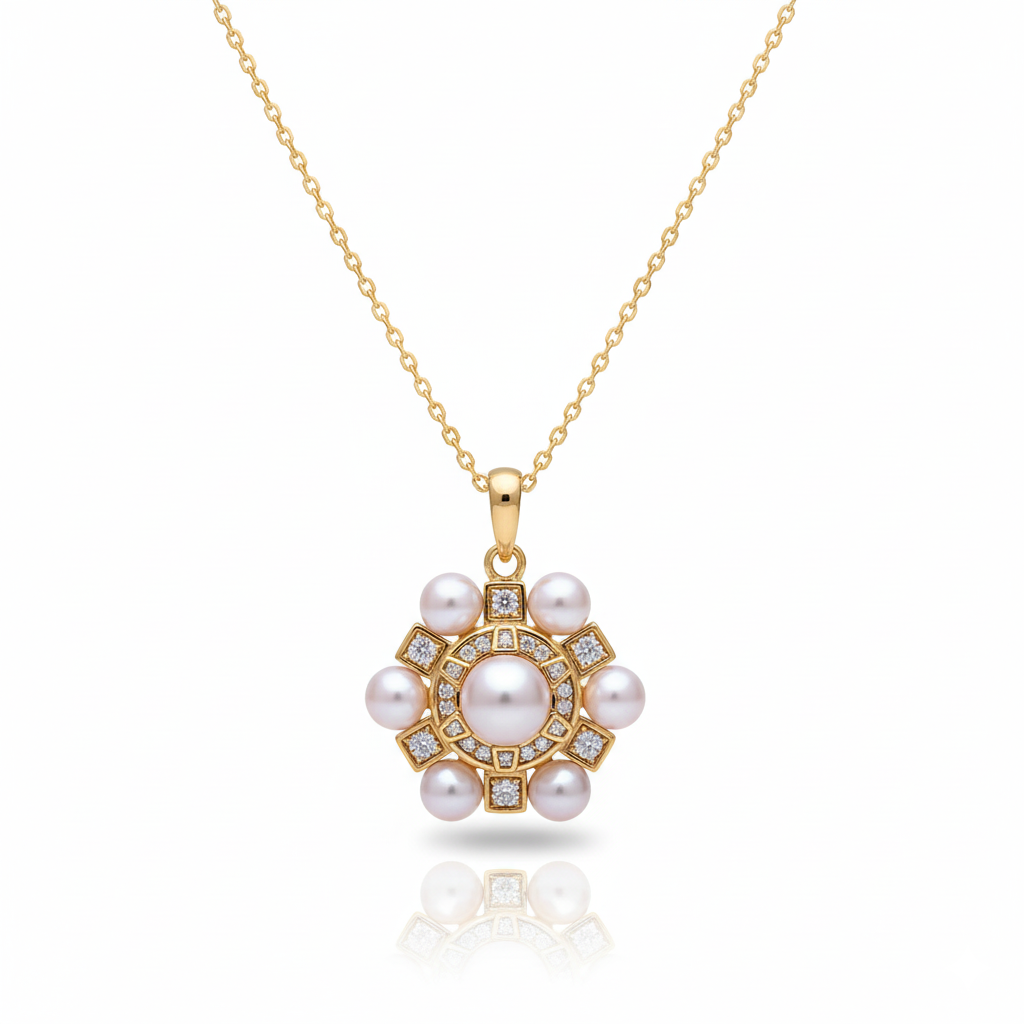 Guiding Star Hexagram Star Pearl Pendant Necklace in 18K Gold Vermeil