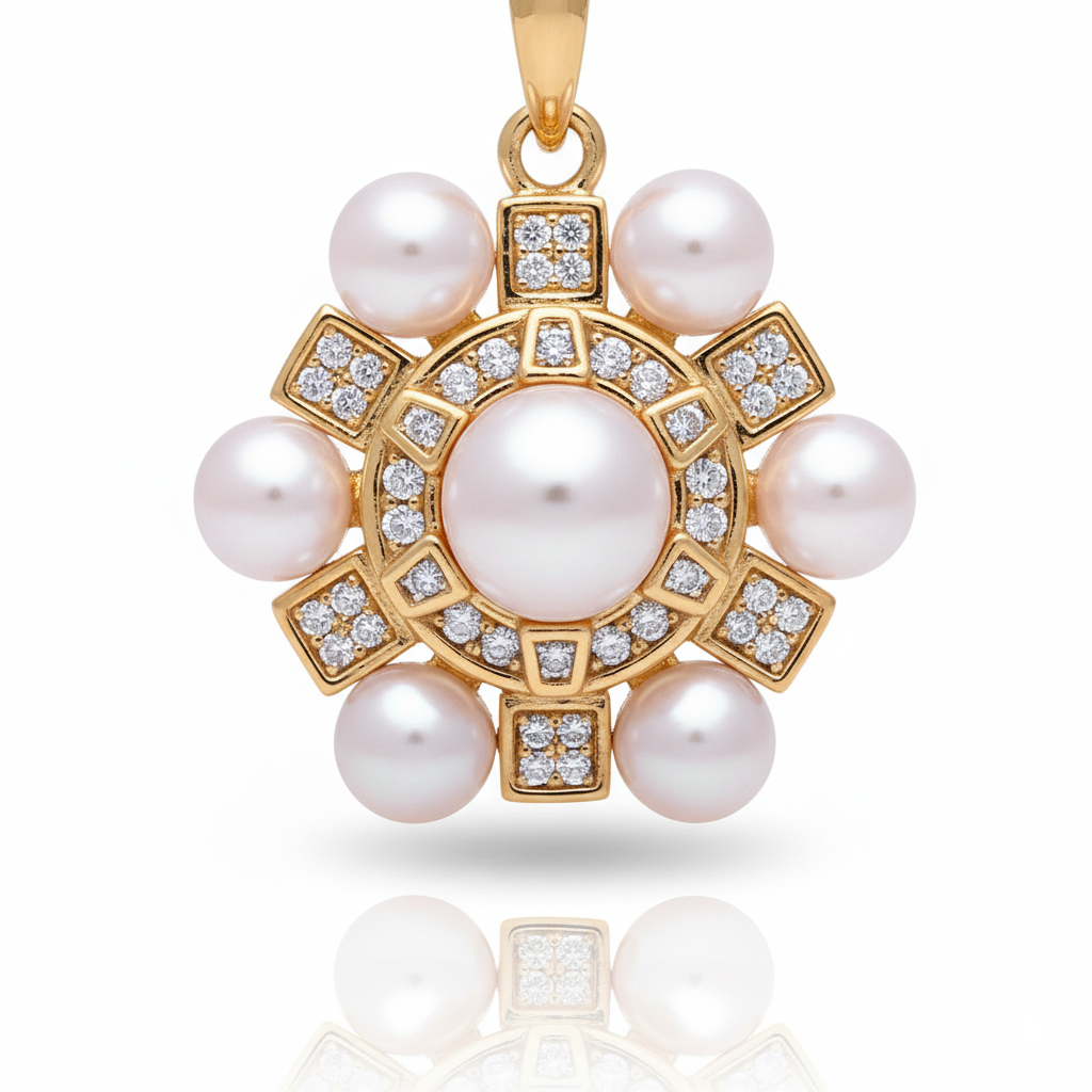 Guiding Star Hexagram Star Pearl Pendant Necklace in 18K Gold Vermeil