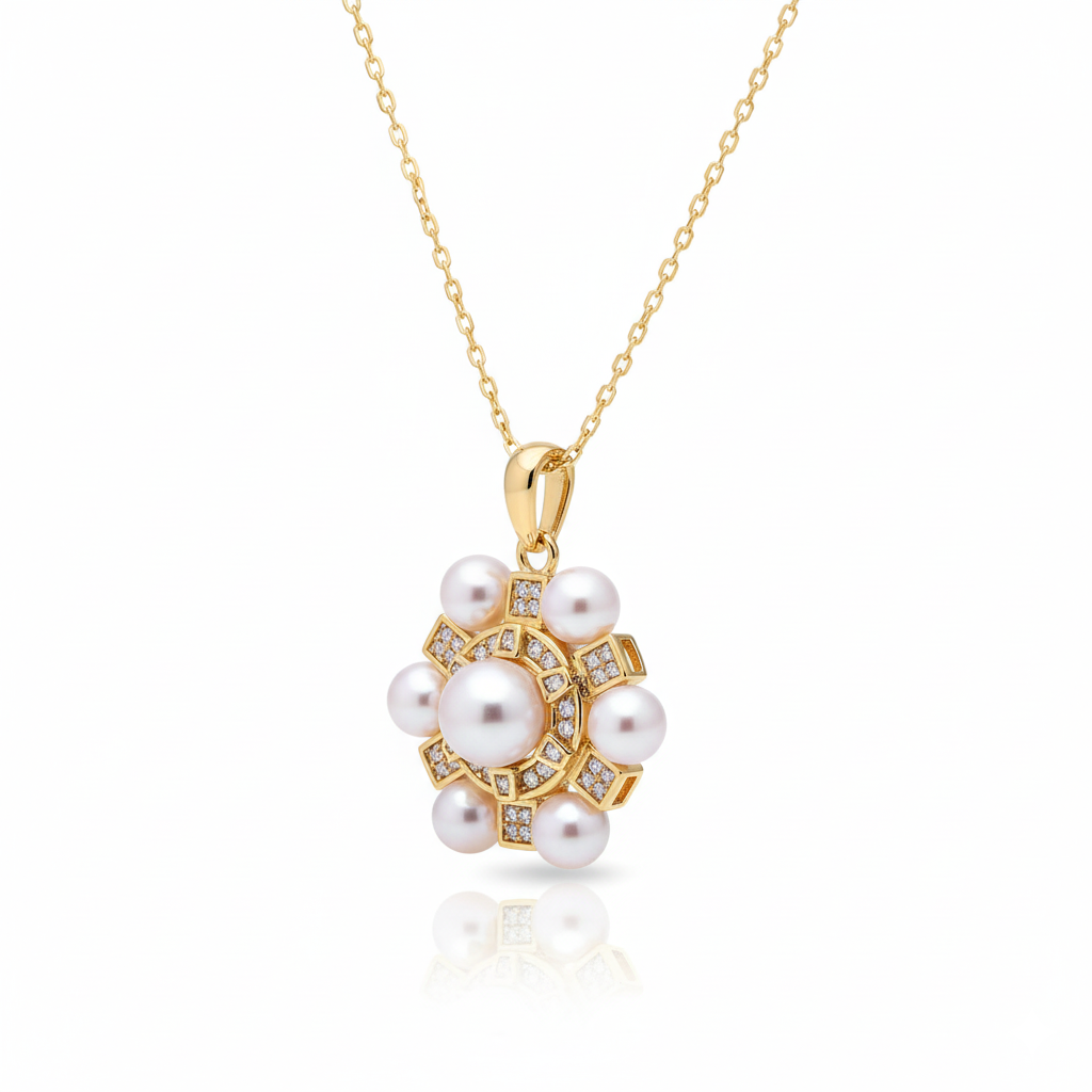 Guiding Star Hexagram Star Pearl Pendant Necklace in 18K Gold Vermeil