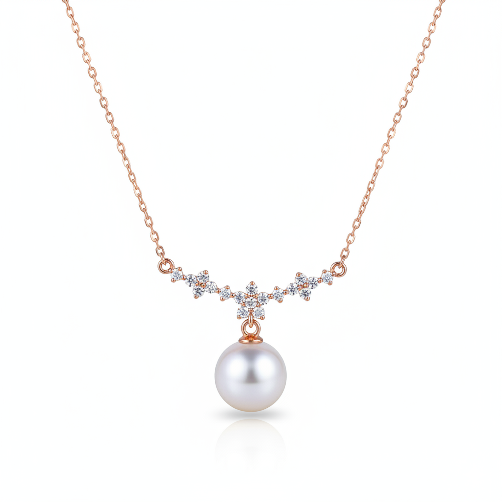 Forest Bloom Sakura Cherry Blossom Pearl Pendant Necklace in 18K Gold Vermeil