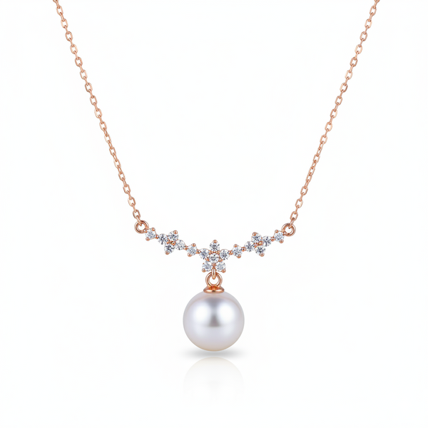 Forest Bloom Sakura Cherry Blossom Pearl Pendant Necklace in 18K Gold Vermeil