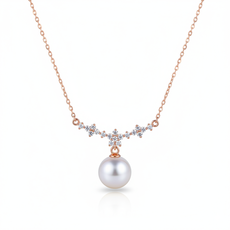 Forest Bloom Sakura Cherry Blossom Pearl Pendant Necklace in 18K Gold Vermeil