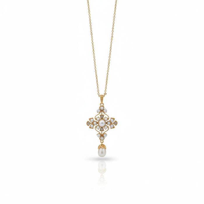 Chic Escape Cross Pearl Pendant in 18K Gold Vermeil