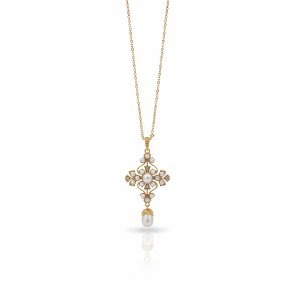Chic Escape Cross Pearl Pendant in 18K Gold Vermeil