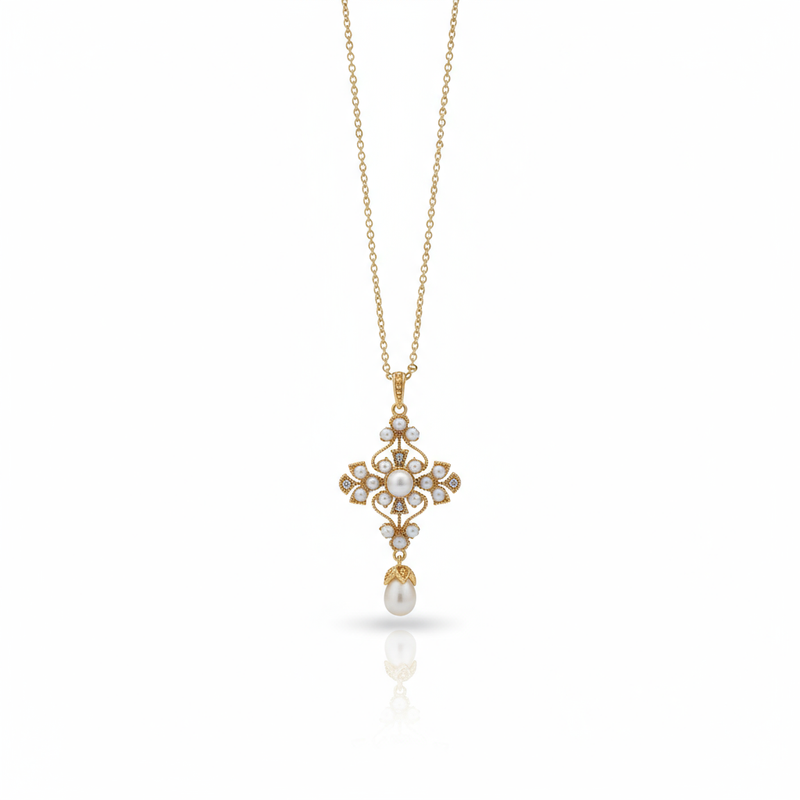 Chic Escape Cross Pearl Pendant in 18K Gold Vermeil