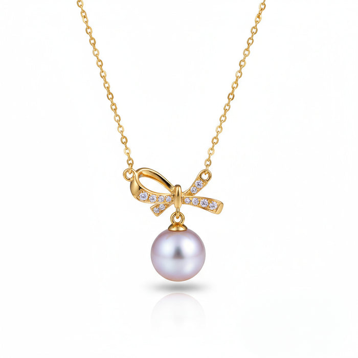 Lumina Heart Enchanted Bow Pearl Pendant Necklace in 18K Gold Vermeil