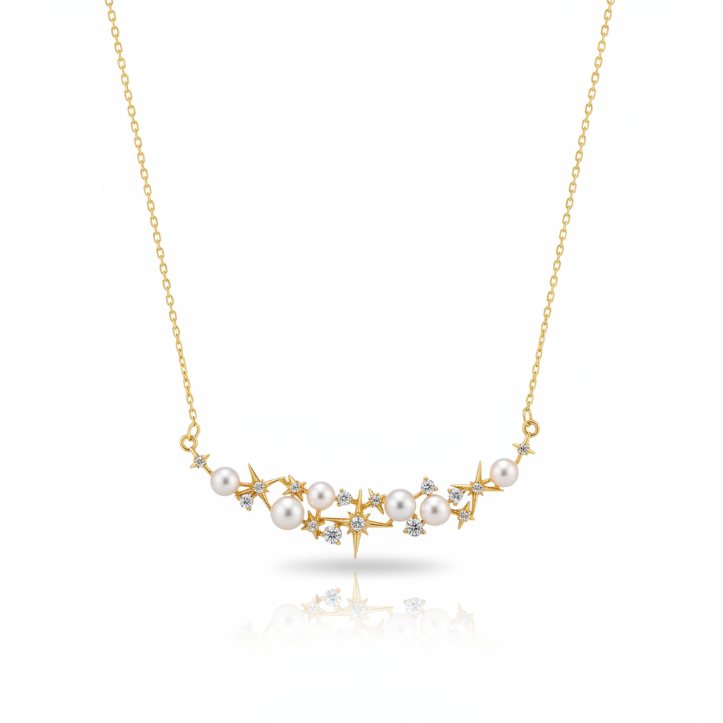 Guiding Star Polaris North Star Pearl Necklace in 18K Gold Vermeil