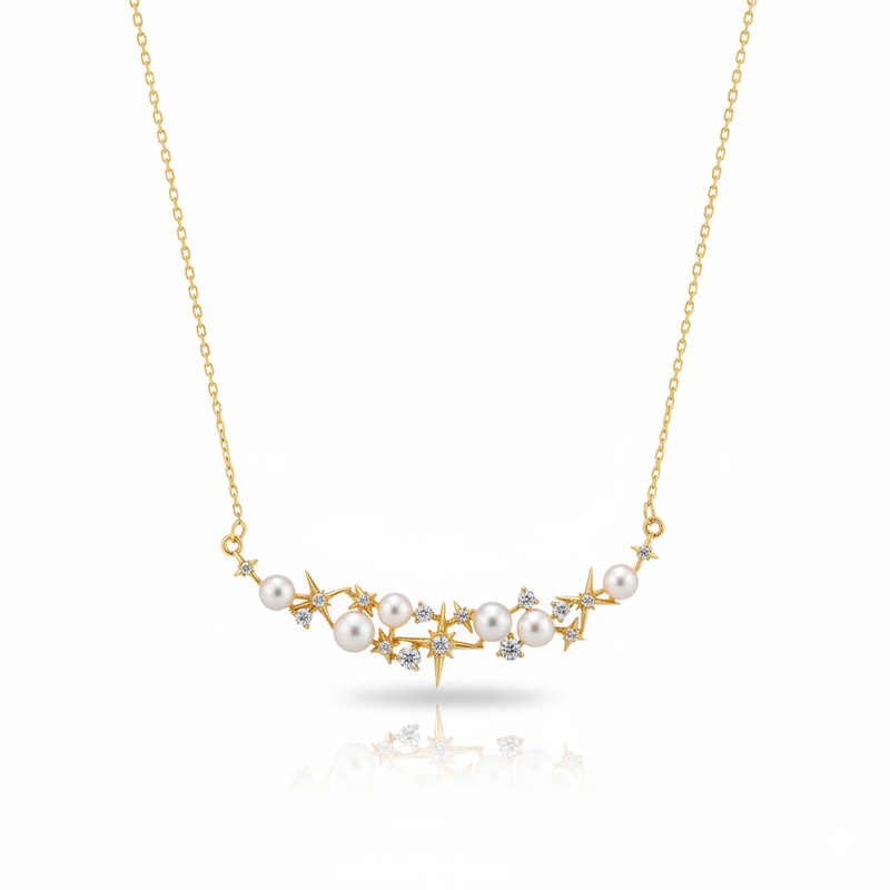 Guiding Star Polaris North Star Pearl Necklace in 18K Gold Vermeil