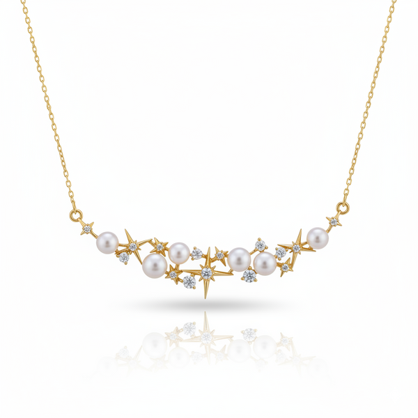 Guiding Star Polaris North Star Pearl Necklace in 18K Gold Vermeil