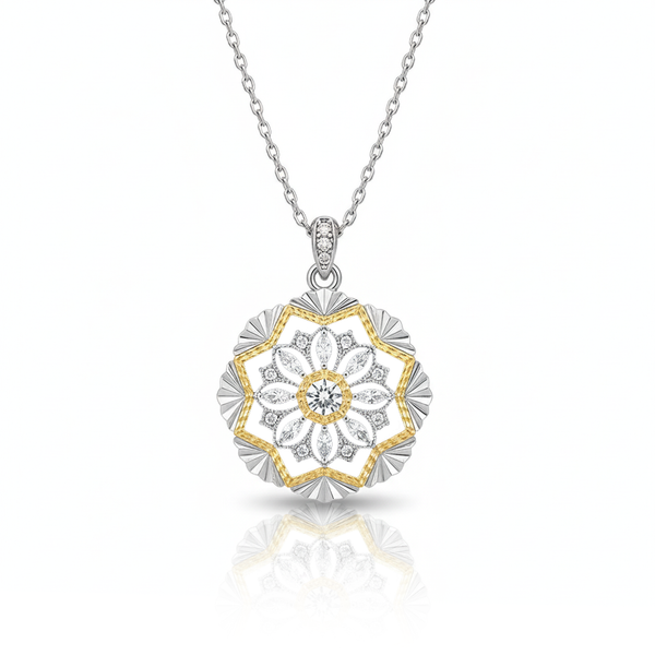 Daily Grace Two-Tone Mandala Flower CZ Diamond Pendant in 18K Gold
