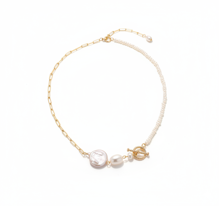 Chic Escape Convertible Freshwater Pearl Necklace & Bracelet in 18K Gold