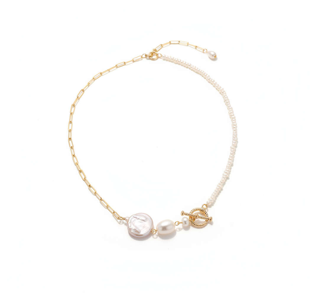 Chic Escape Convertible Freshwater Pearl Necklace & Bracelet in 18K Gold