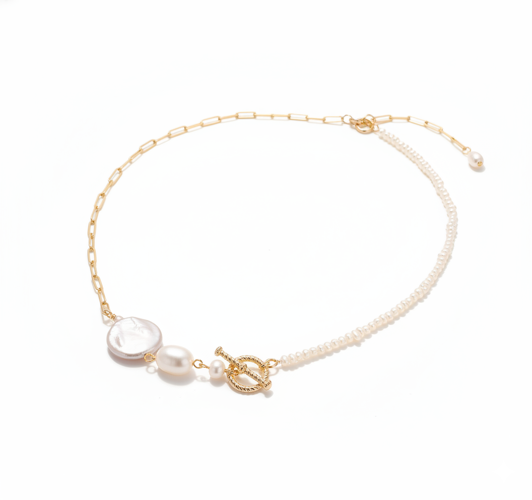 Chic Escape Convertible Freshwater Pearl Necklace & Bracelet in 18K Gold