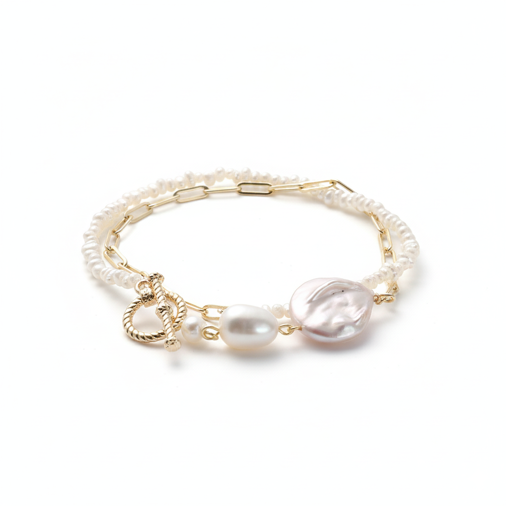 Chic Escape Convertible Freshwater Pearl Necklace & Bracelet in 18K Gold
