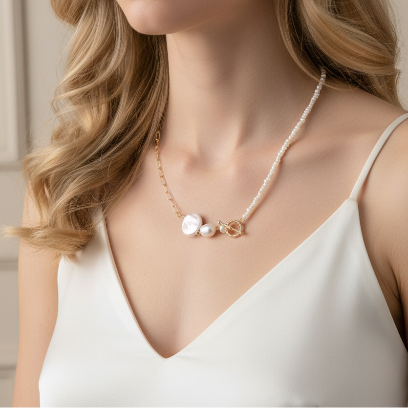 Chic Escape Convertible Freshwater Pearl Necklace & Bracelet in 18K Gold