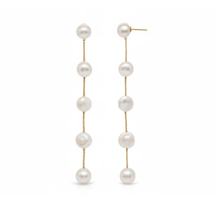 Baroque Sovereign Baroque Pearl Gold Chain Long Drop Earrings in 18K Gold