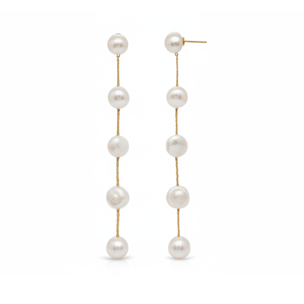 Baroque Sovereign Baroque Pearl Gold Chain Long Drop Earrings in 18K Gold