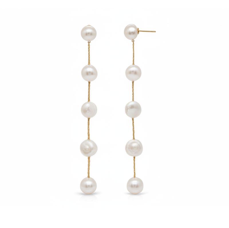 Baroque Sovereign Baroque Pearl Gold Chain Long Drop Earrings in 18K Gold