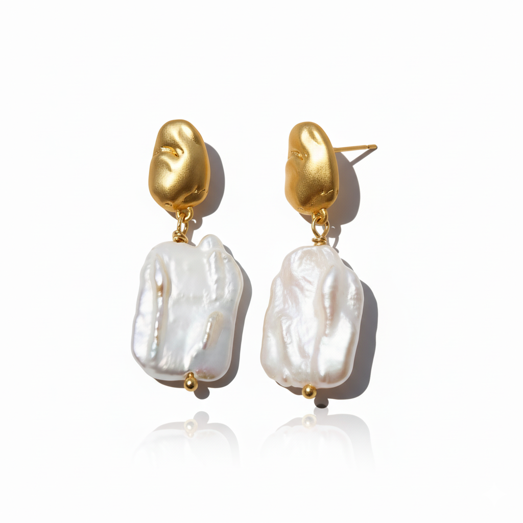 Baroque Sovereign Baroque Pearl Bold Drop Earrings in 18K Gold