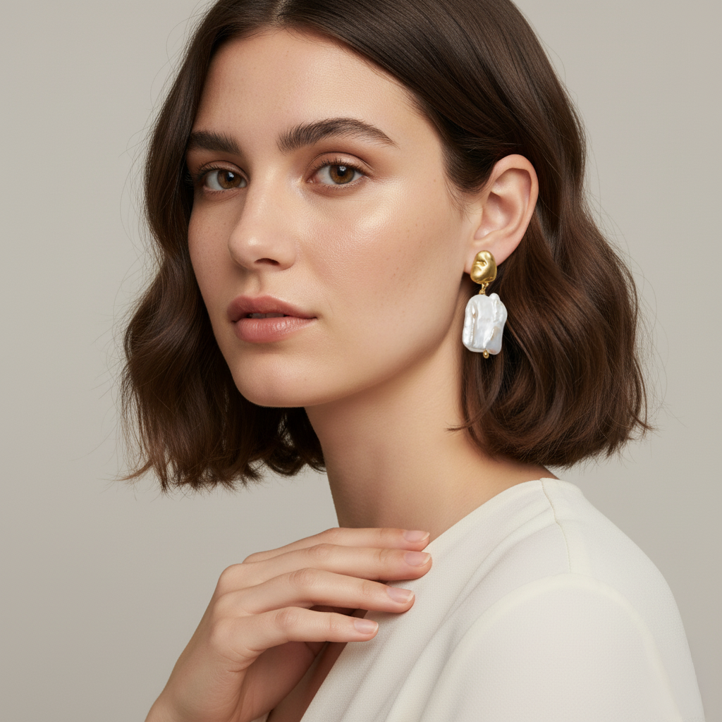 Baroque Sovereign Baroque Pearl Bold Drop Earrings in 18K Gold