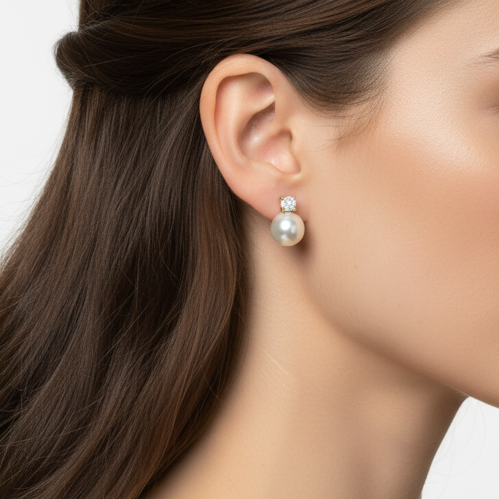 Love Unbound Freshwater Pearl Stud Earrings with Brilliant Stones in 18K Gold Vermeil