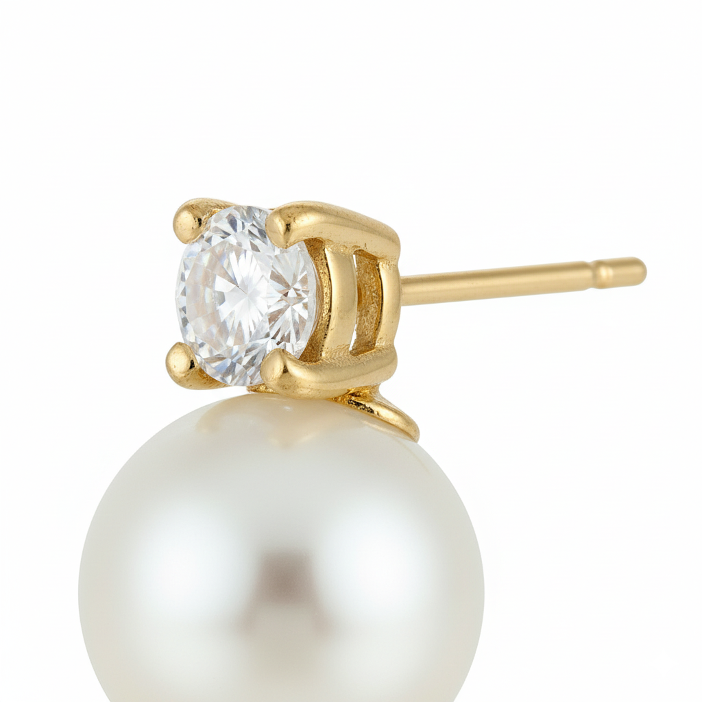 Love Unbound Freshwater Pearl Stud Earrings with Brilliant Stones in 18K Gold Vermeil