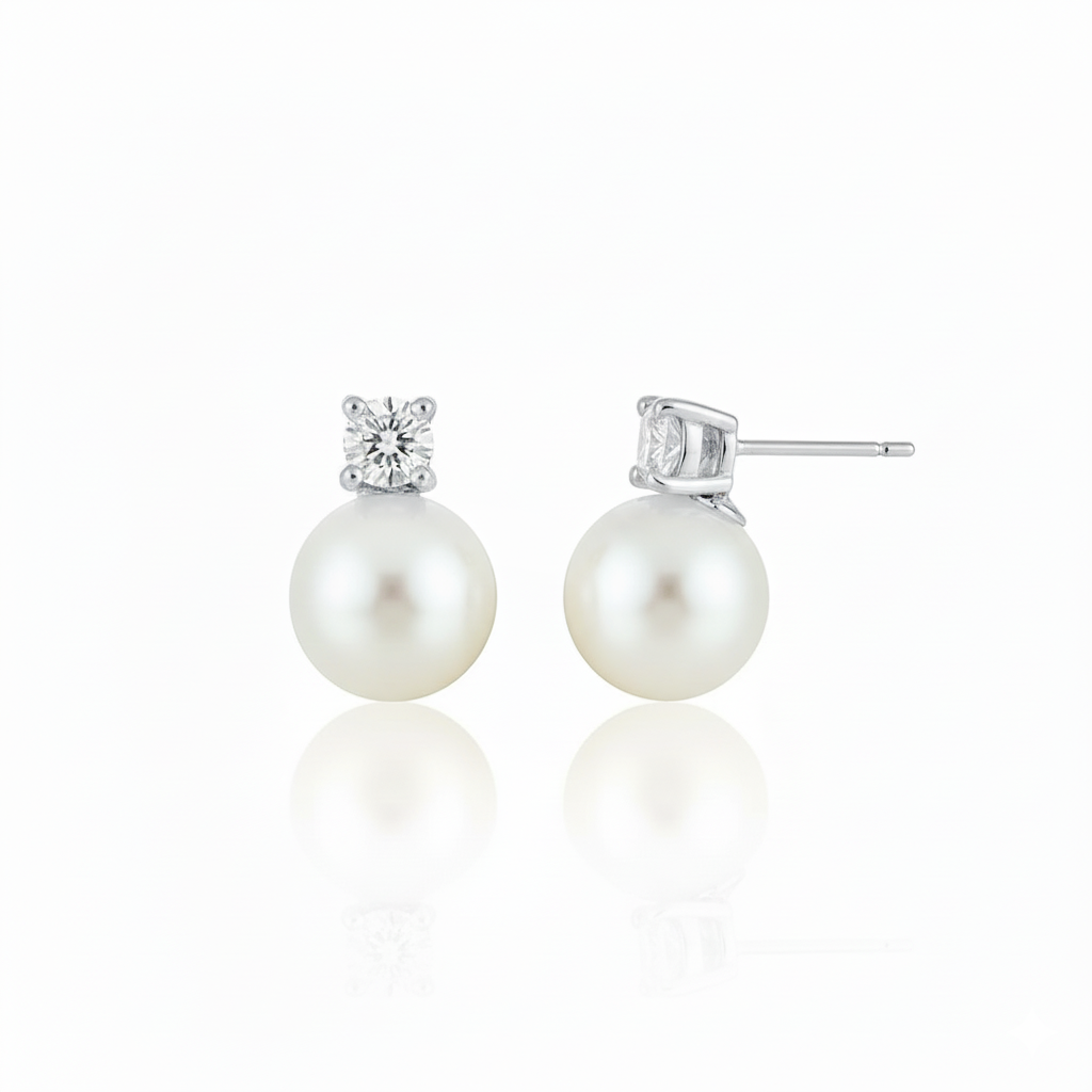Love Unbound Freshwater Pearl Stud Earrings with Brilliant Stones in 18K Gold Vermeil