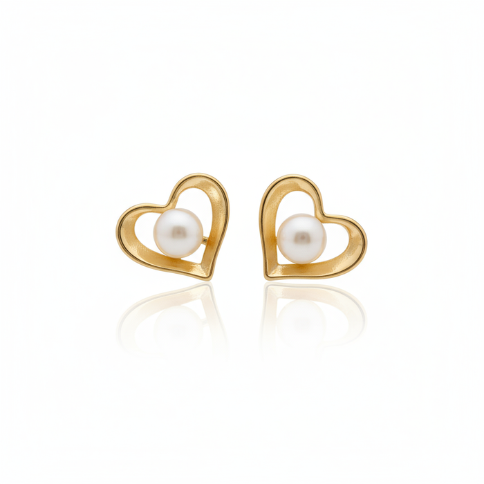 Lumina Heart Classic Heart Freshwater Pearl Stud Earrings in 18K Gold Vermeil
