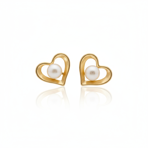 Lumina Heart Classic Heart Freshwater Pearl Stud Earrings in 18K Gold Vermeil